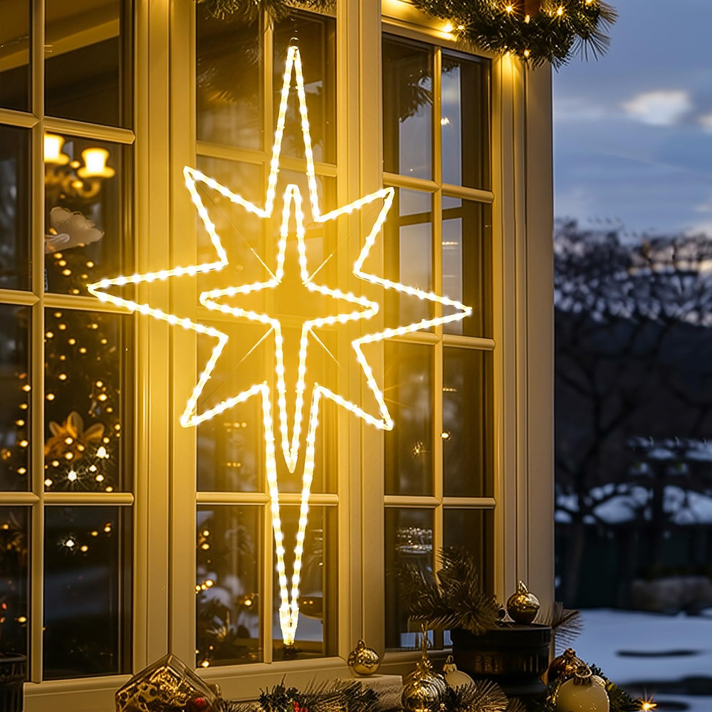 HeliosRibbon star in backyard nativity setting adding atmosphere