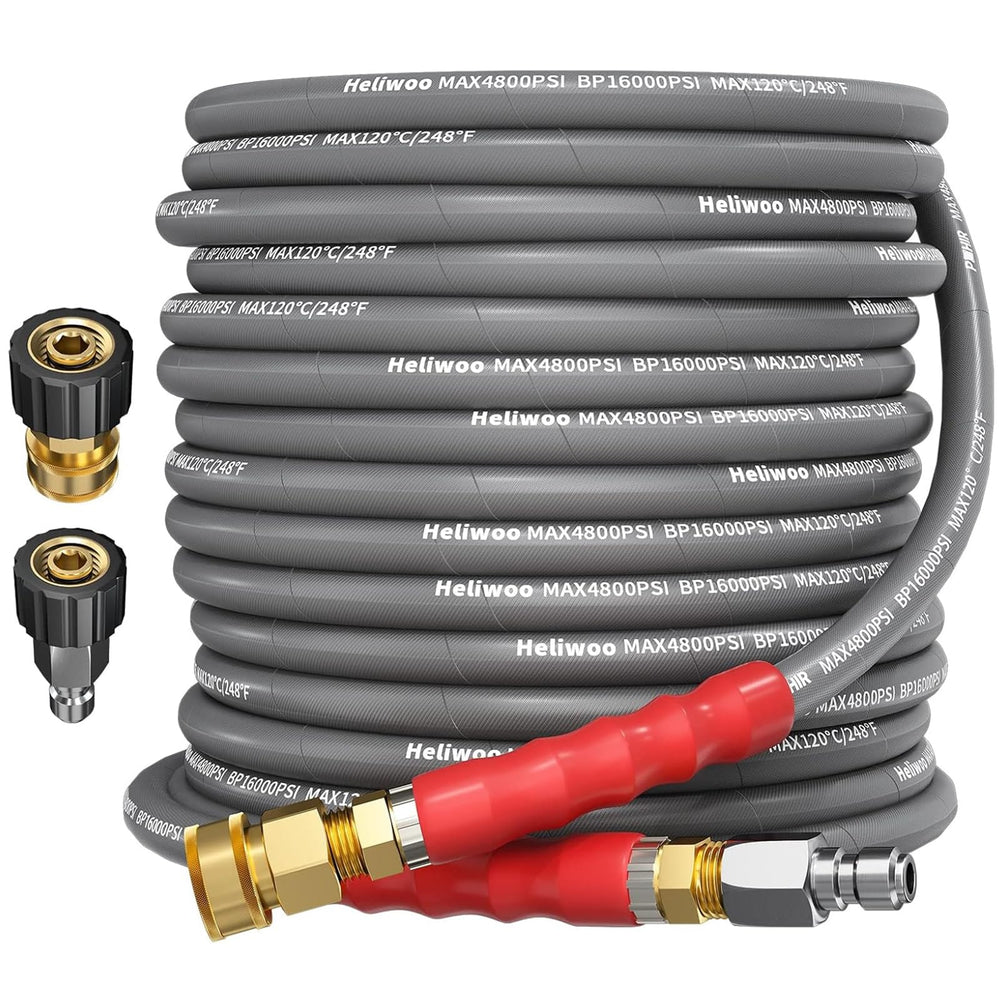 Heliwoo front view of 50 ft hose showing extended reach benefit