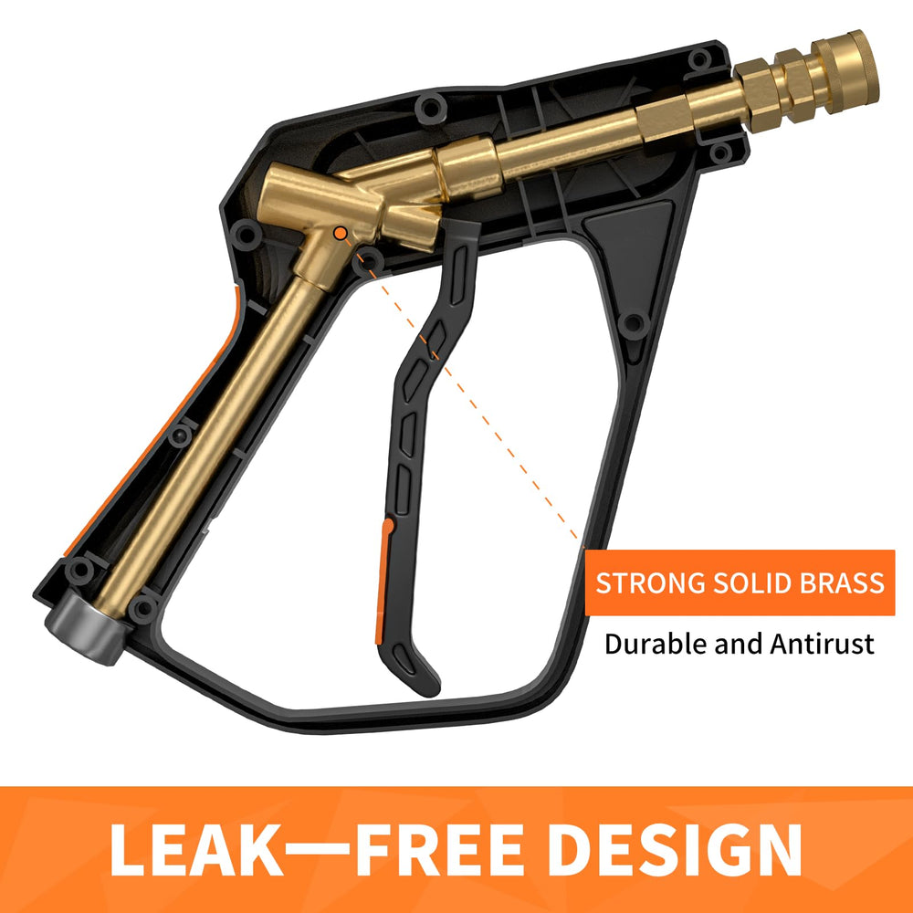 Heliwoo pressure washer gun in use on driveway showing powerful cleaning performance benefit