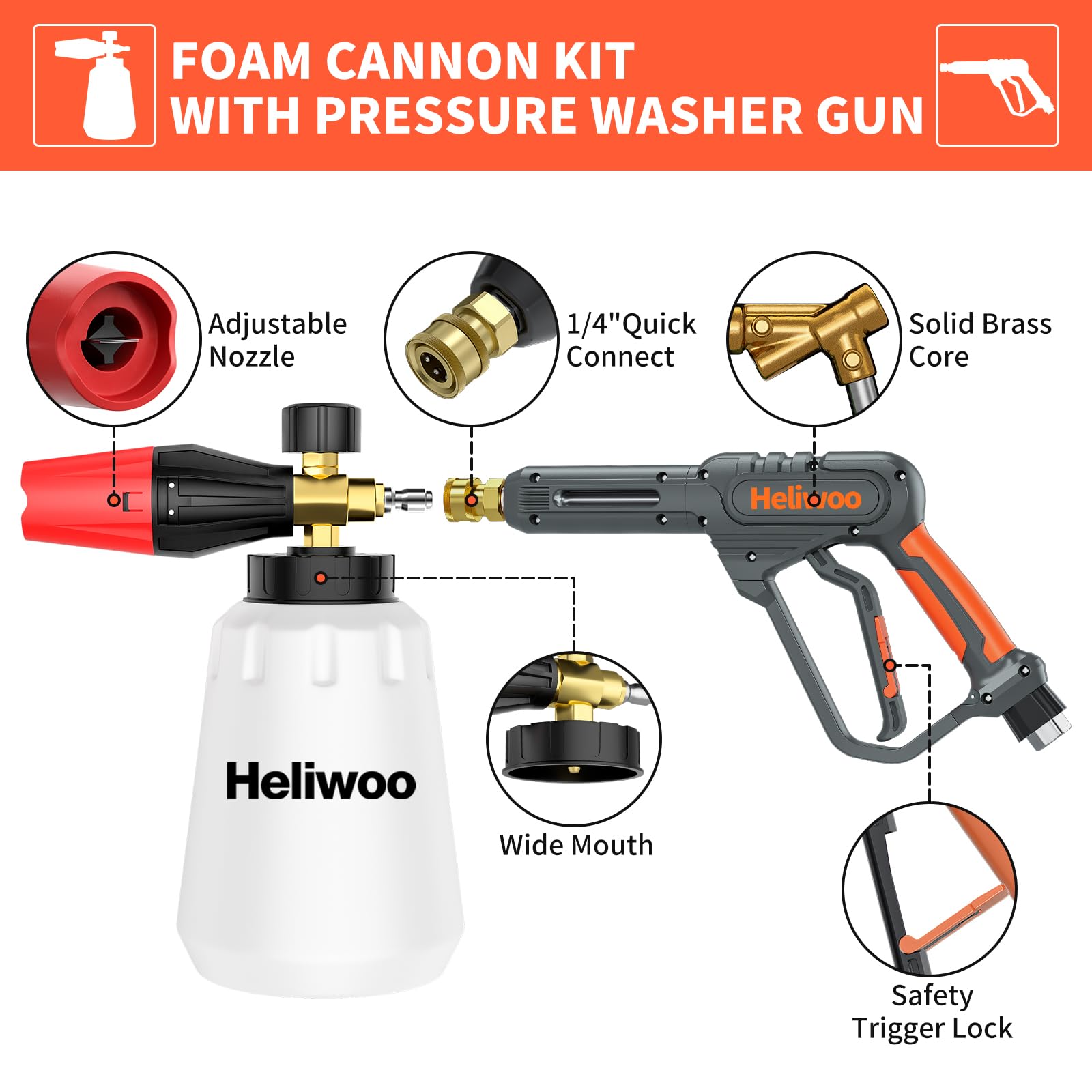 Heliwoo gun in use washing a car for faster, efficient exterior cleaning