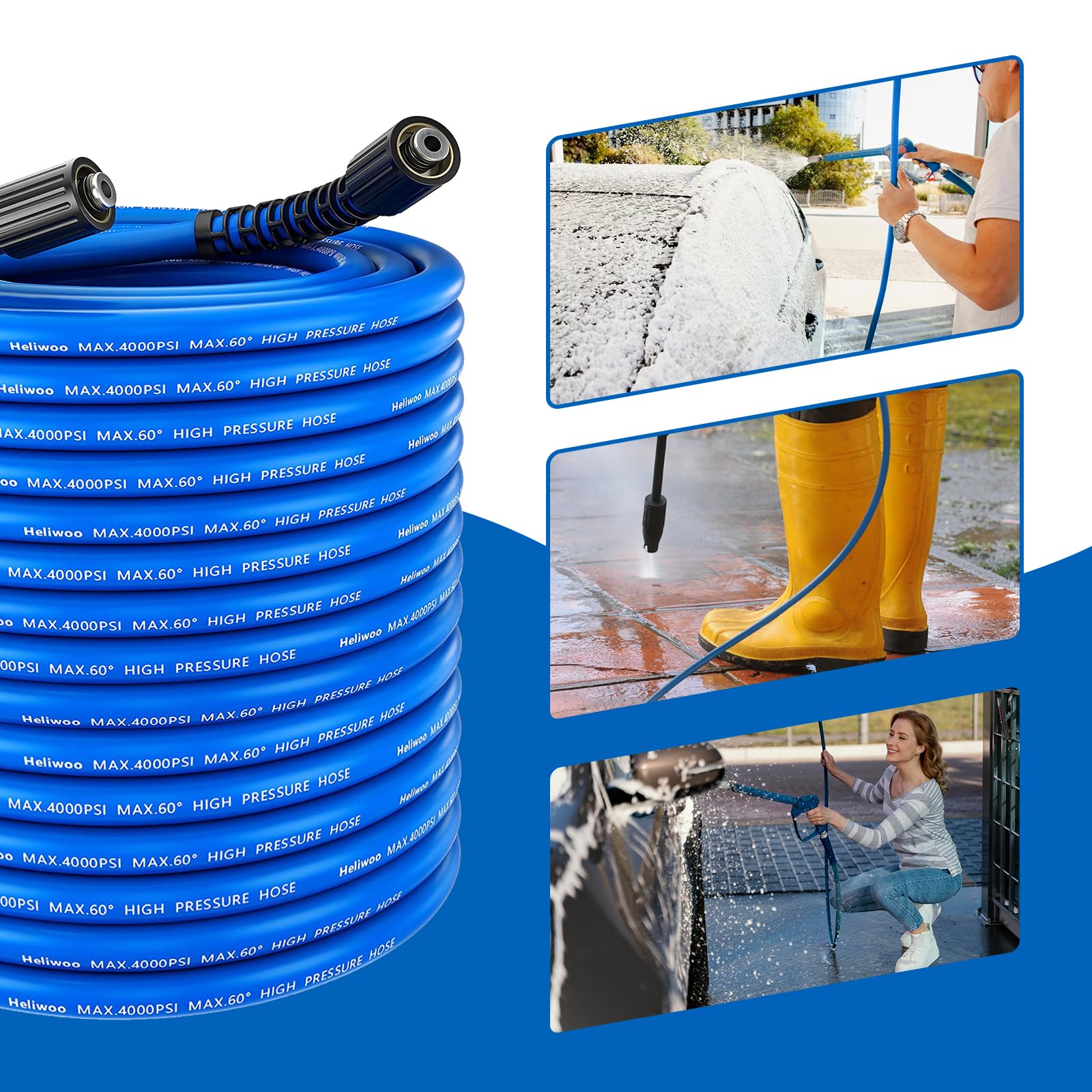 Heliwoo hose demonstrating 4.3-inch bend radius for flexibility