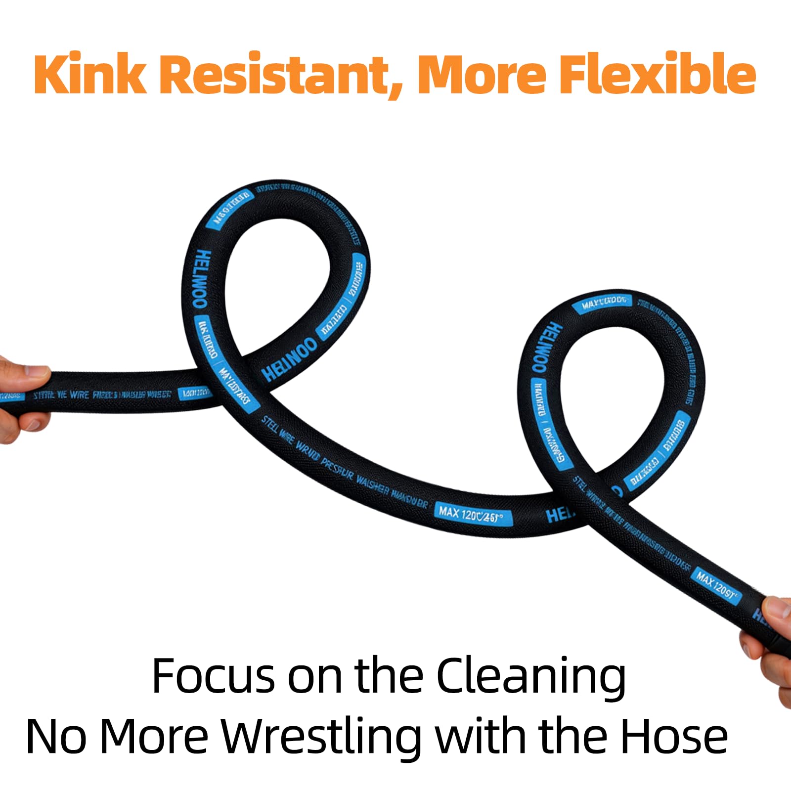 Heliwoo hose in use cleaning a driveway demonstrating high-pressure cleaning efficiency