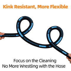 Heliwoo hose in use cleaning a driveway demonstrating high-pressure cleaning efficiency
