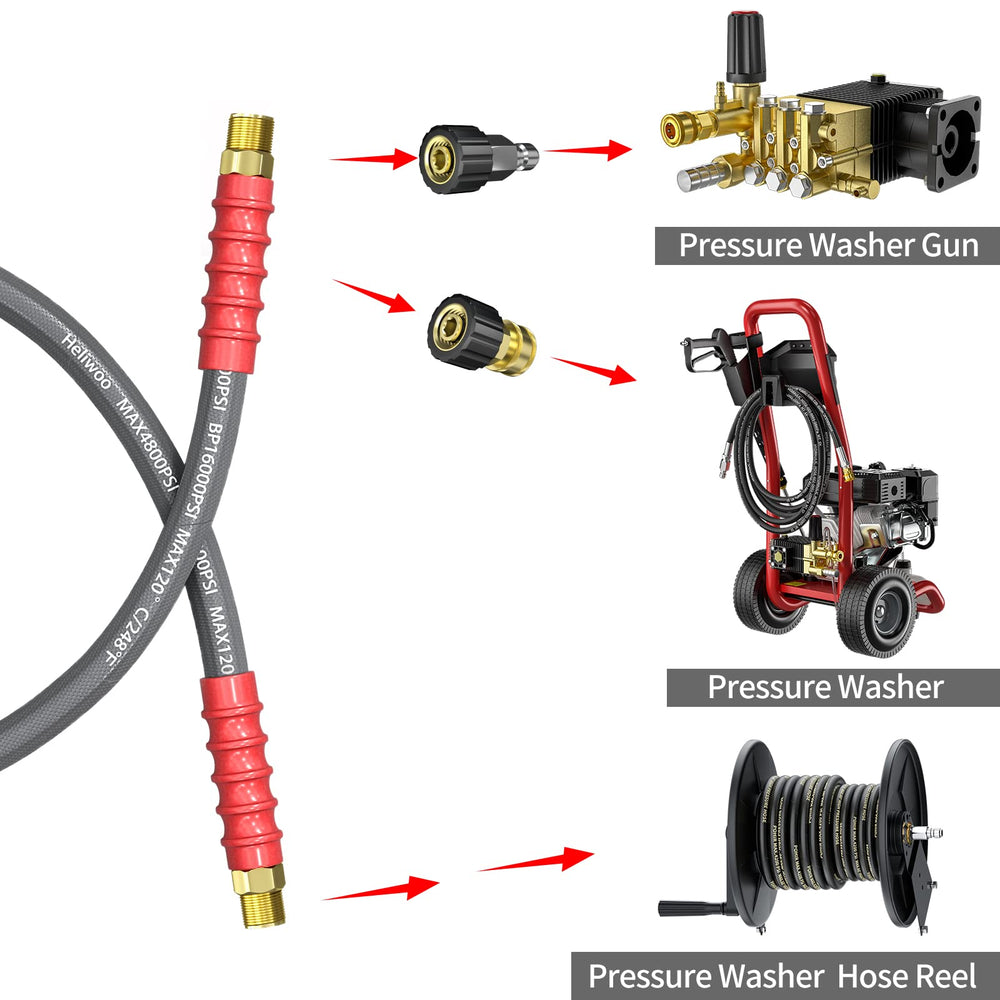 Heliwoo hose held by hand showing 10ft length and easy handling benefit