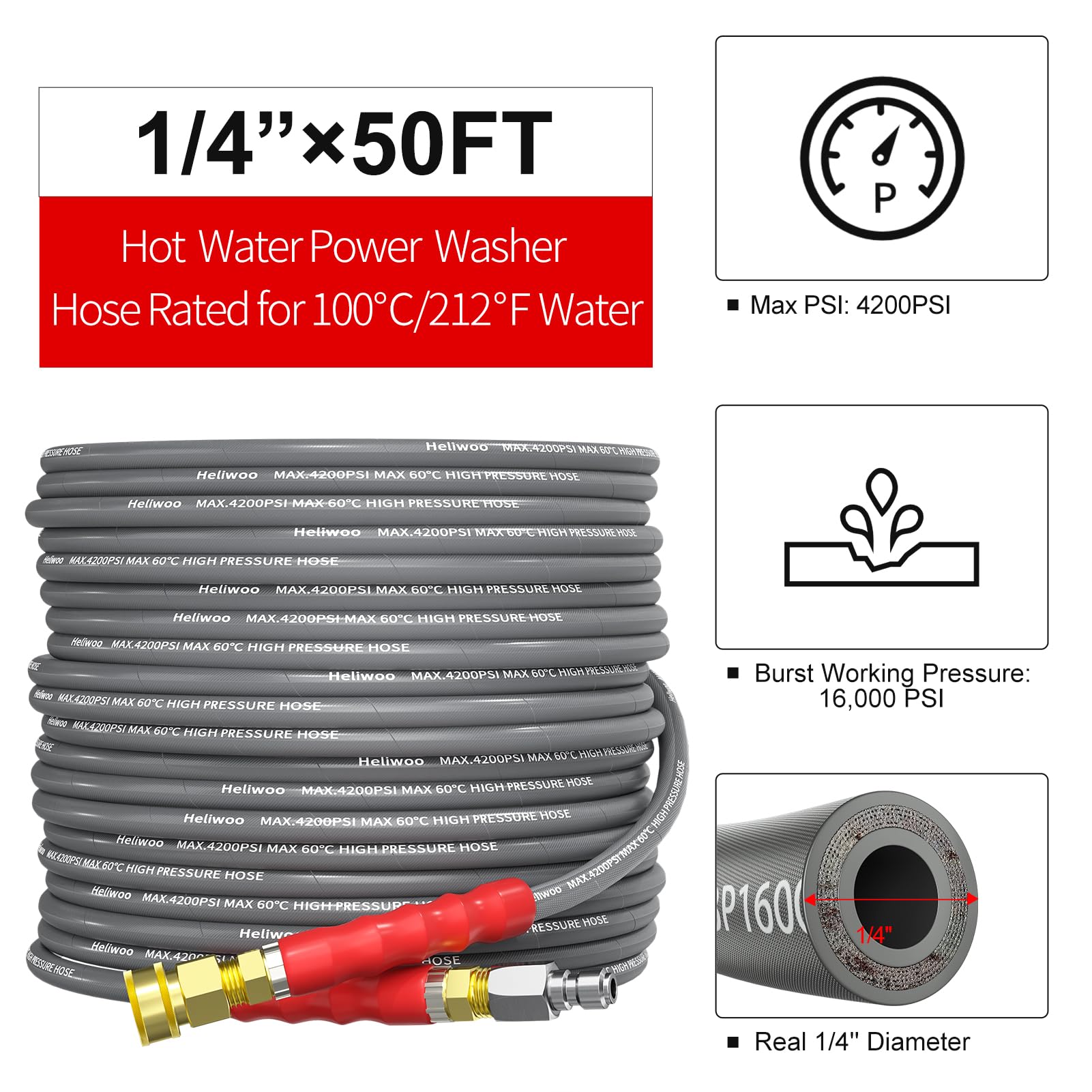 Heliwoo hose on driveway during cleaning showing wide-area reach and time-saving benefit
