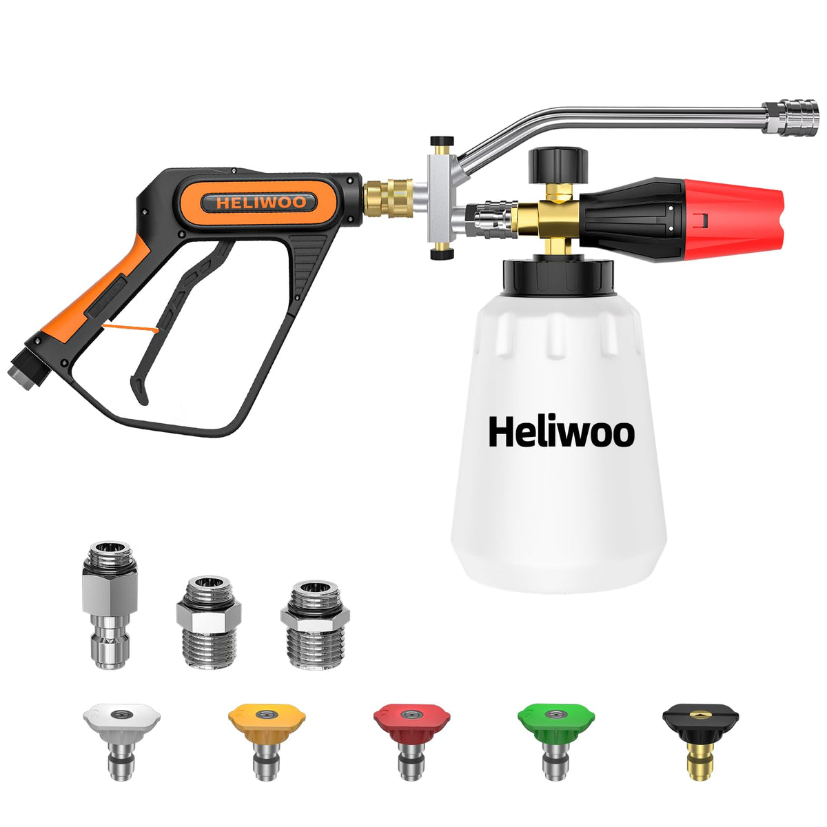 Heliwoo pressure washer gun front view showing compact design benefit