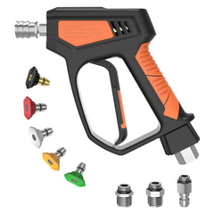 Heliwoo pressure washer gun front view showing durable body and trigger for confident control