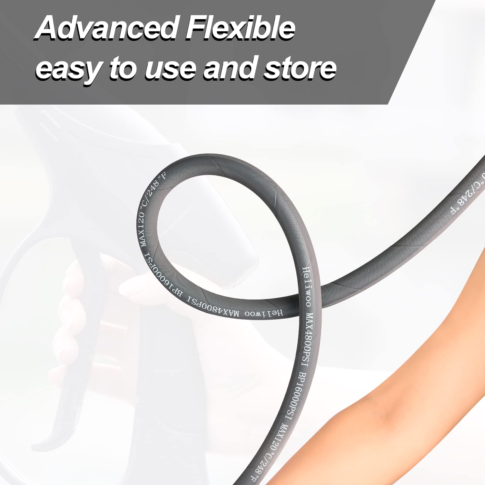 Heliwoo hose rolled and stored neatly highlighting portability and kink-resistant convenience