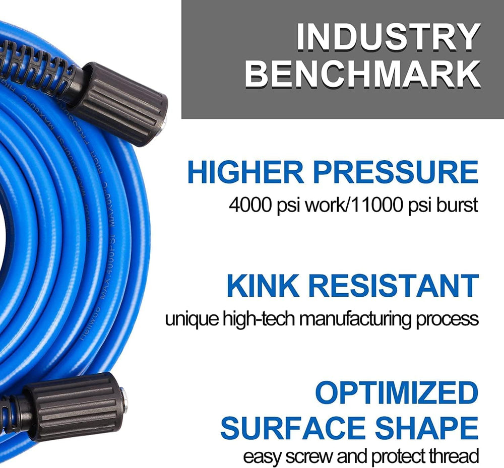 Heliwoo hose beside person showing 50ft scale and improved reach