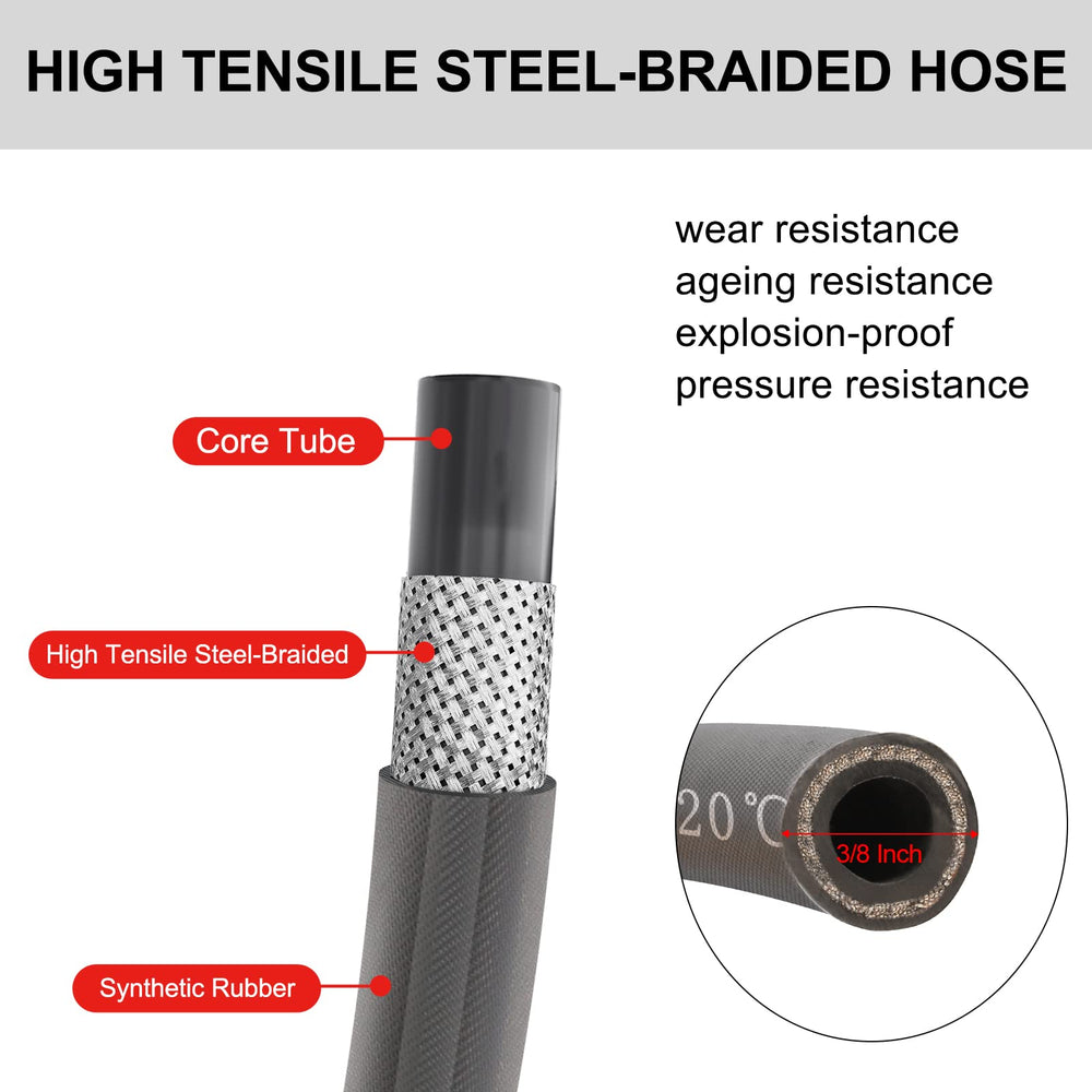 Heliwoo tight shot of steel-braided hose for strength and kink resistance