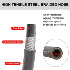 Heliwoo tight shot of steel-braided hose for strength and kink resistance