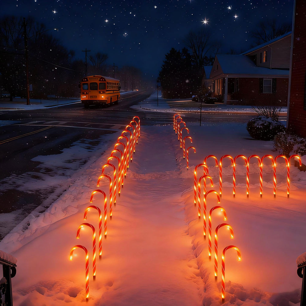HelixBeam candy cane lights framing a porch creating festive atmosphere and welcoming entryway