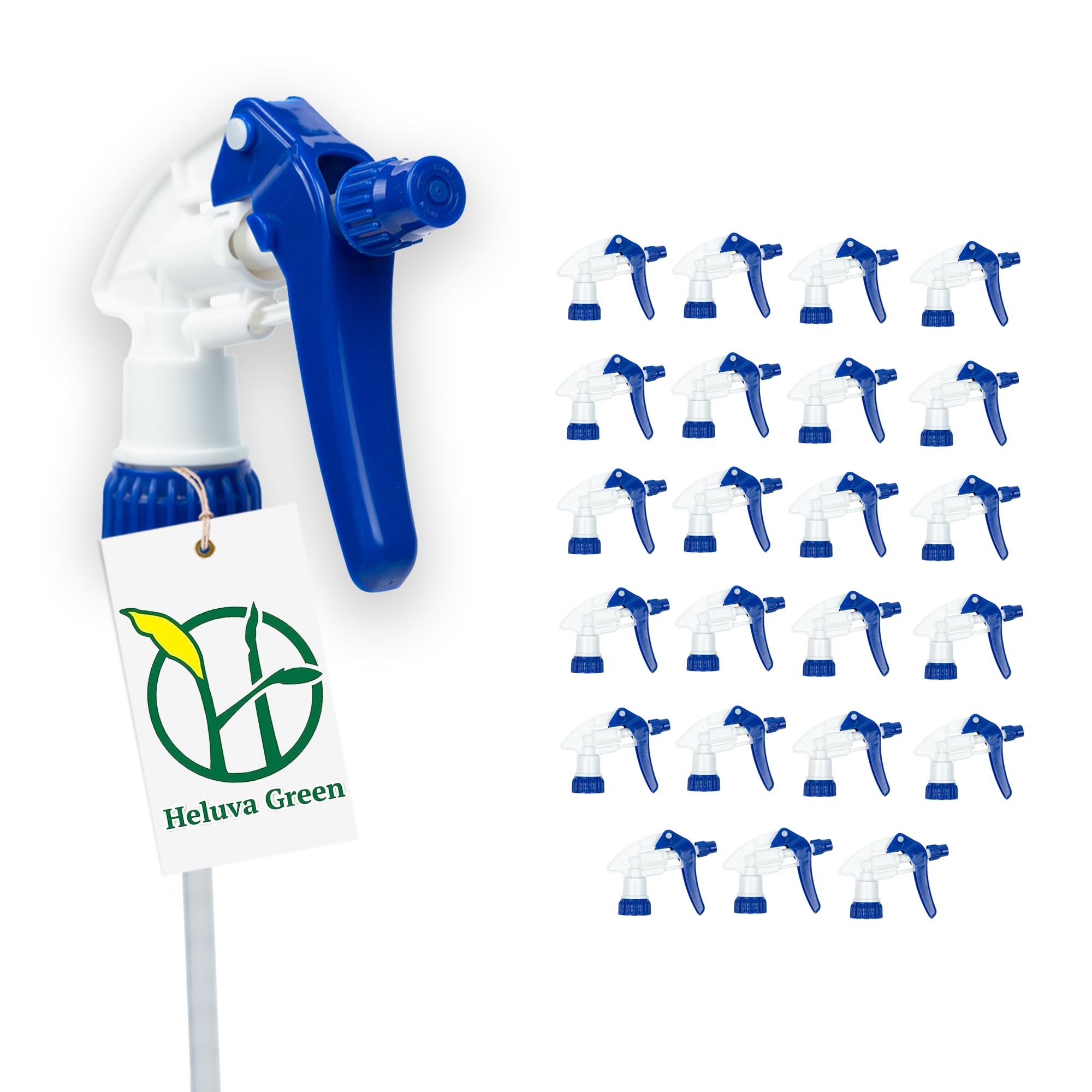 Heluva Green front view of 24 blue replacement sprayer nozzles showing bulk value