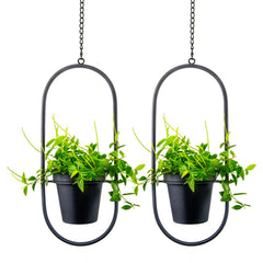 HemePaha front view of oval hanging planters showing sculptural display and space-saving benefit