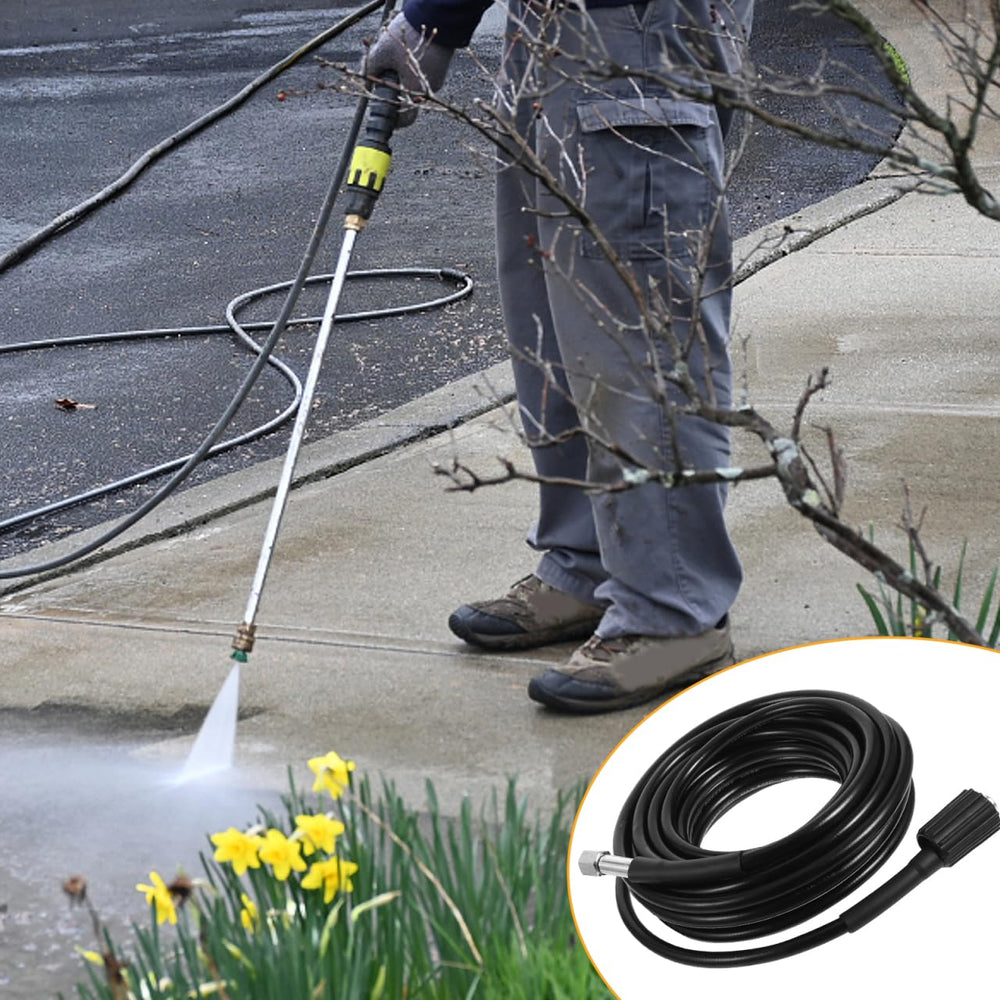 Hemobllo hose attached to pressure washer demonstrating stable connection