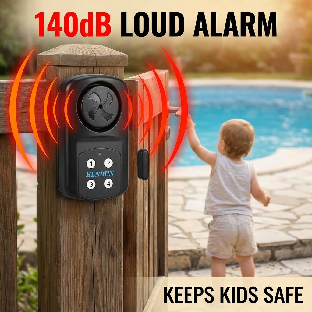 HENDUN installed on pool gate displaying clear poolside security benefit