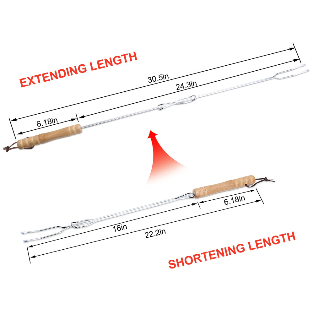HENGI sticks fully extended to 30 inches demonstrating safe distance from flames