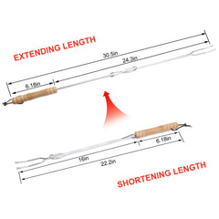 HENGI sticks fully extended to 30 inches demonstrating safe distance from flames