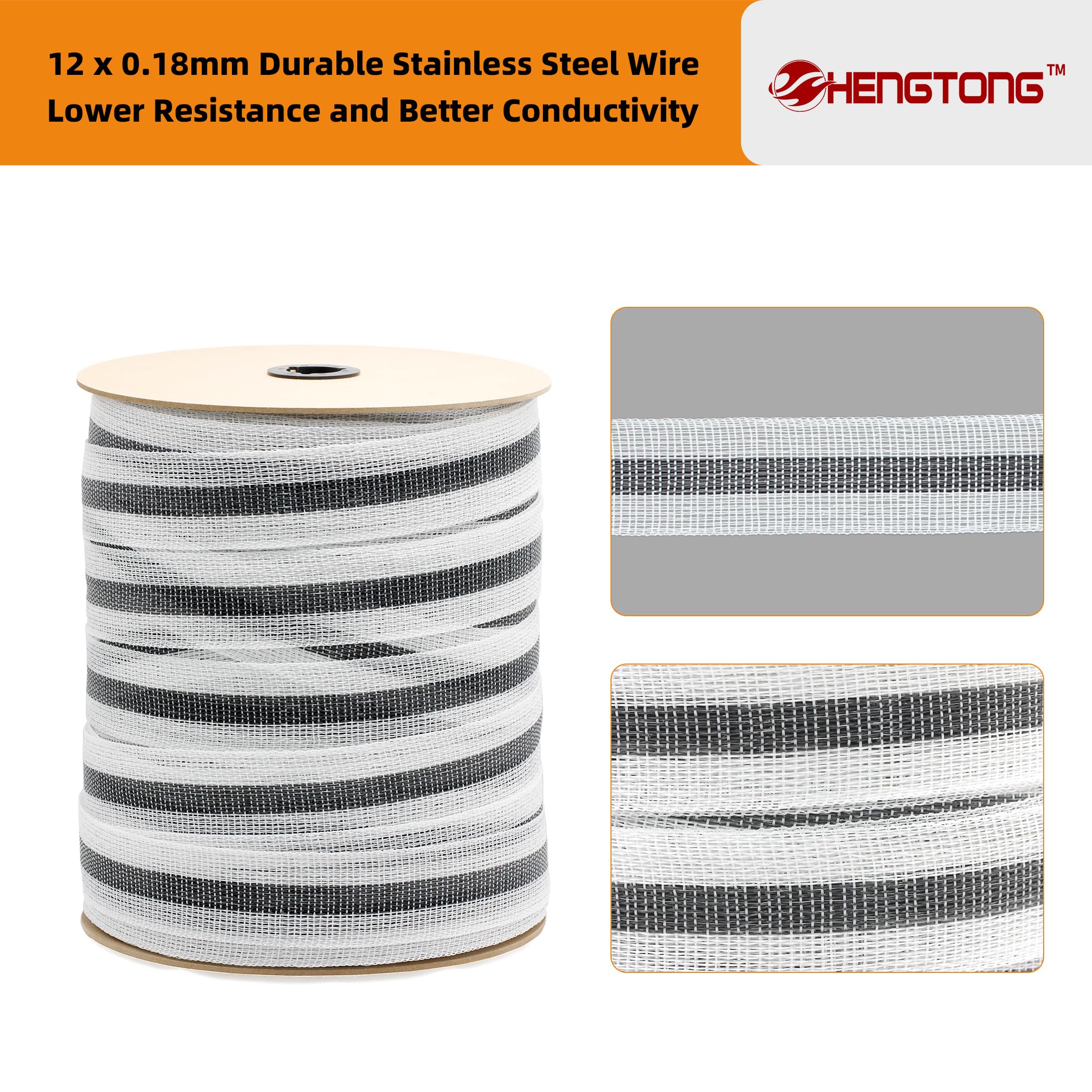 HENGTONG tape roll beside a hand for scale illustrating 656 ft length and easy handling
