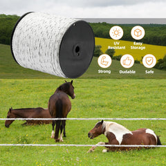 HENGTONG rope installed on fence post with energizer, visible boundaries for animals