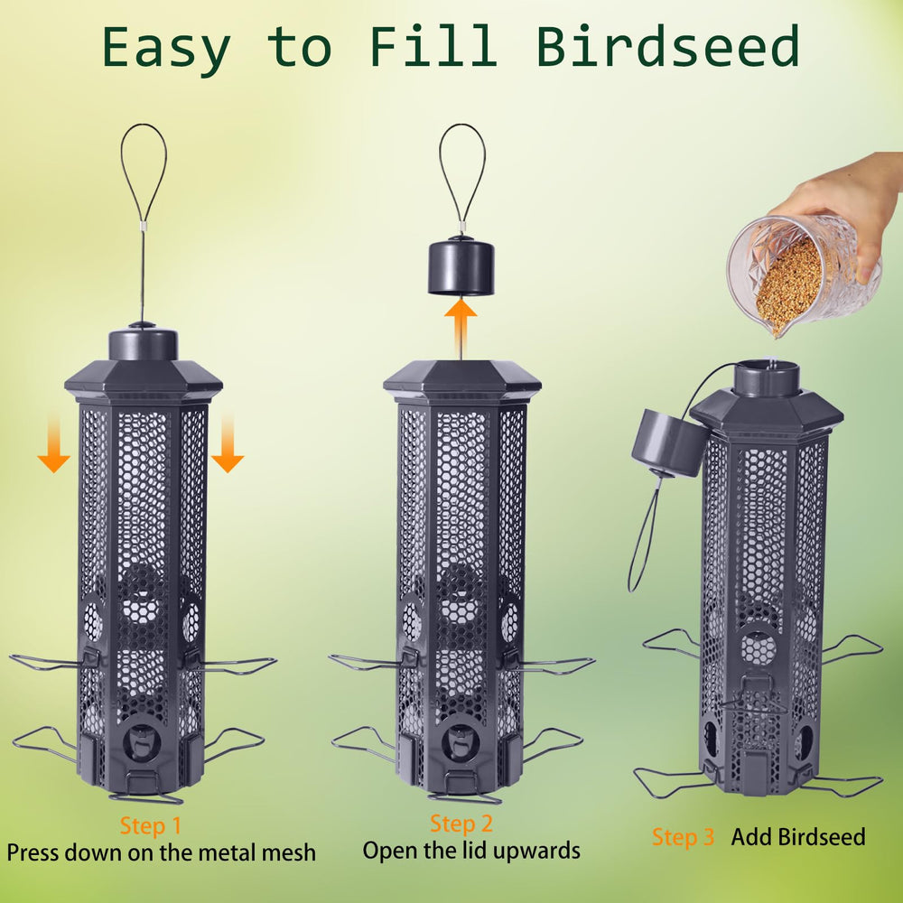 Henzavk seed-filled feeder beside scale showing 3lb capacity benefit