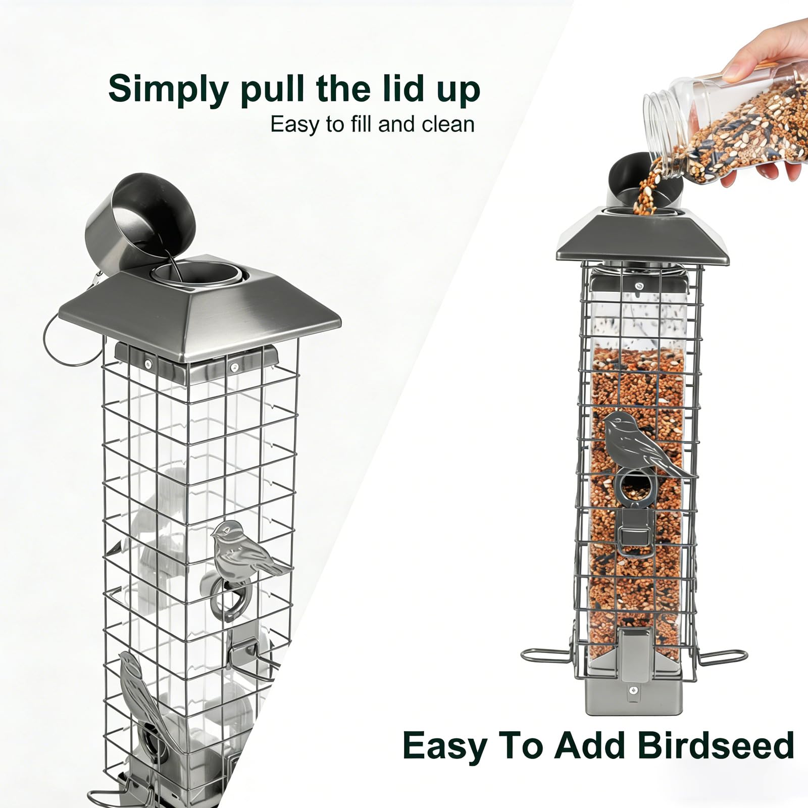 Henzavk hanging in garden lifestyle shot attracting songbirds and enhancing backyard viewing