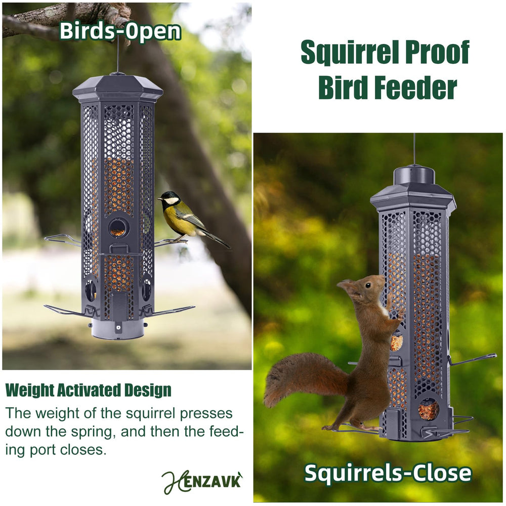 Henzavk weight-activated port closing mechanism preventing squirrel access benefit