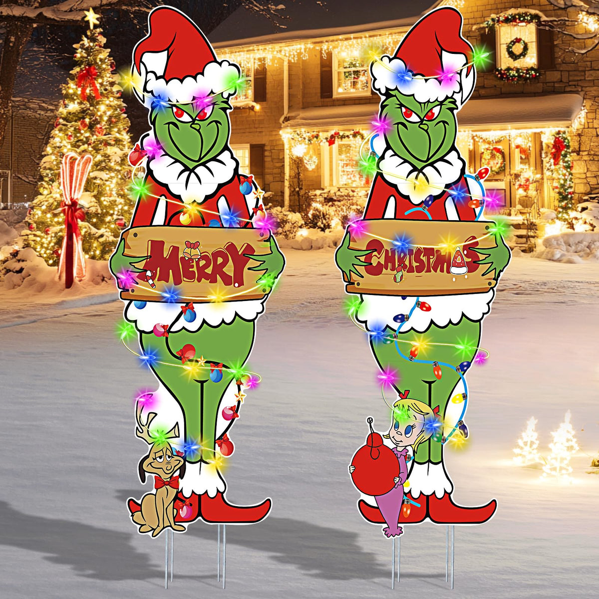 HEORIM front view of two yard signs showing festive message and visibility