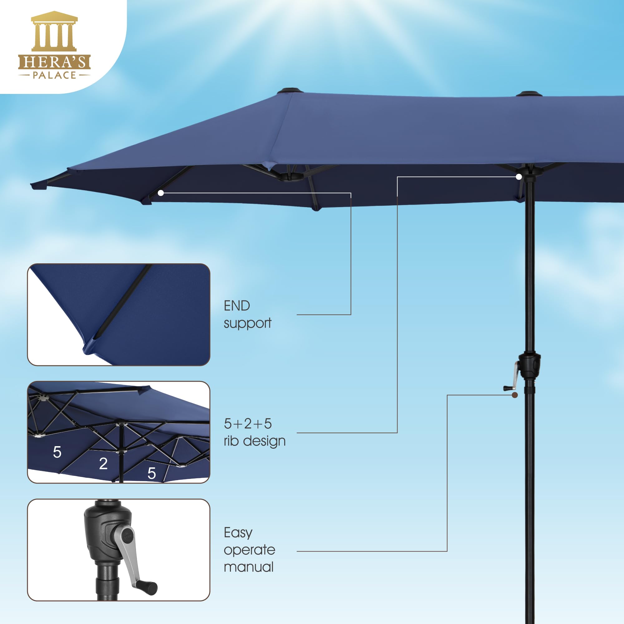HERA'S PALACE rectangular shade over dining set providing expanded sun protection