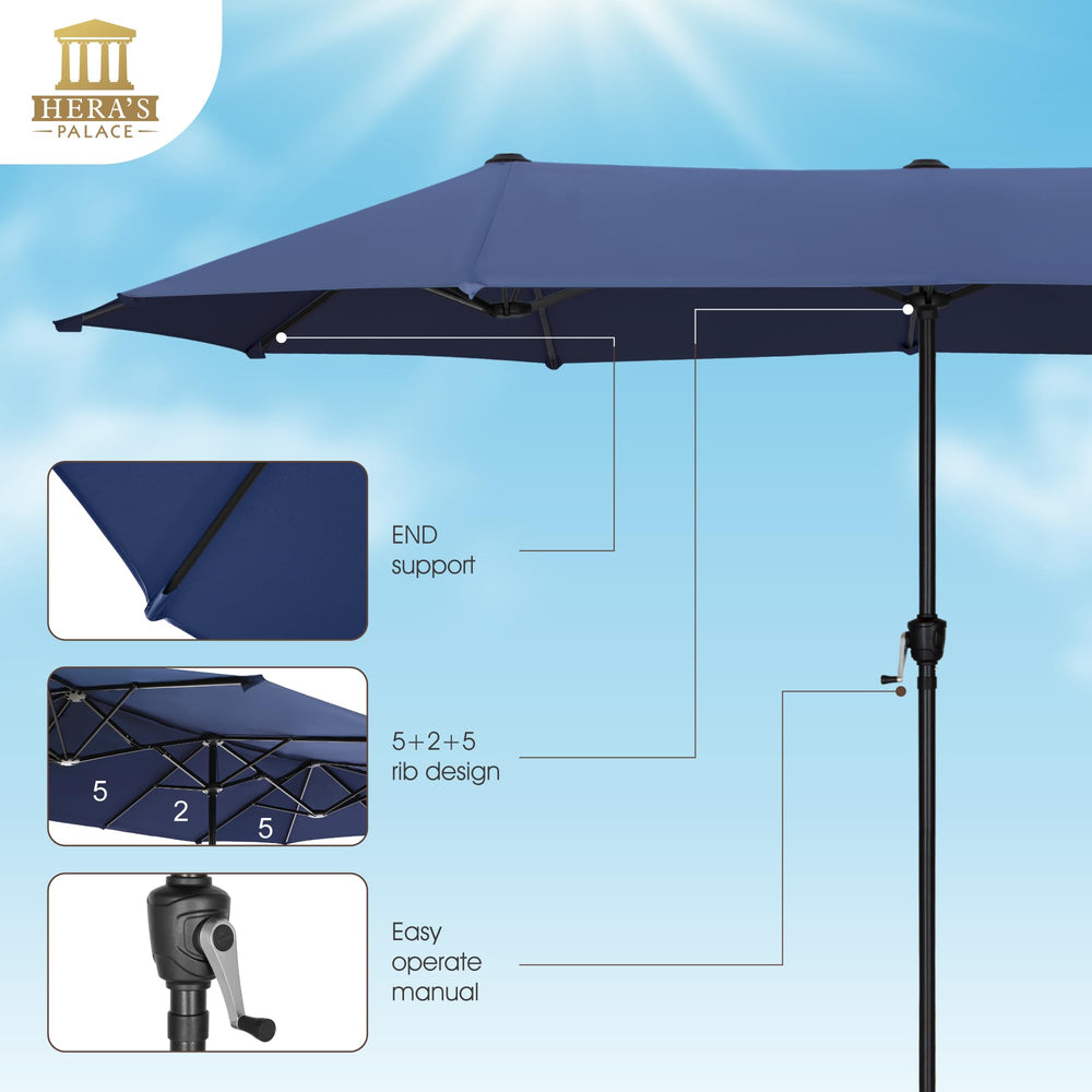 HERA'S PALACE rectangular shade over dining set providing expanded sun protection