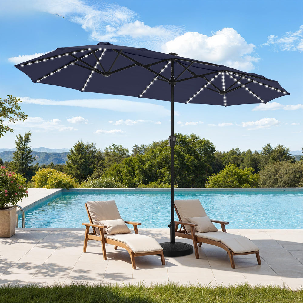 HERA'S PALACE front view navy blue canopy offering wide shade