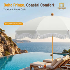HERA'S PALACE close-up of fringe edge highlighting decorative style and sun coverage