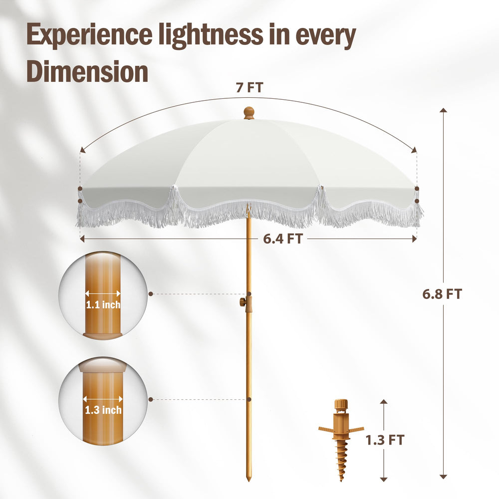 HERA'S PALACE umbrella next to a chair to show canopy size and scale for two people