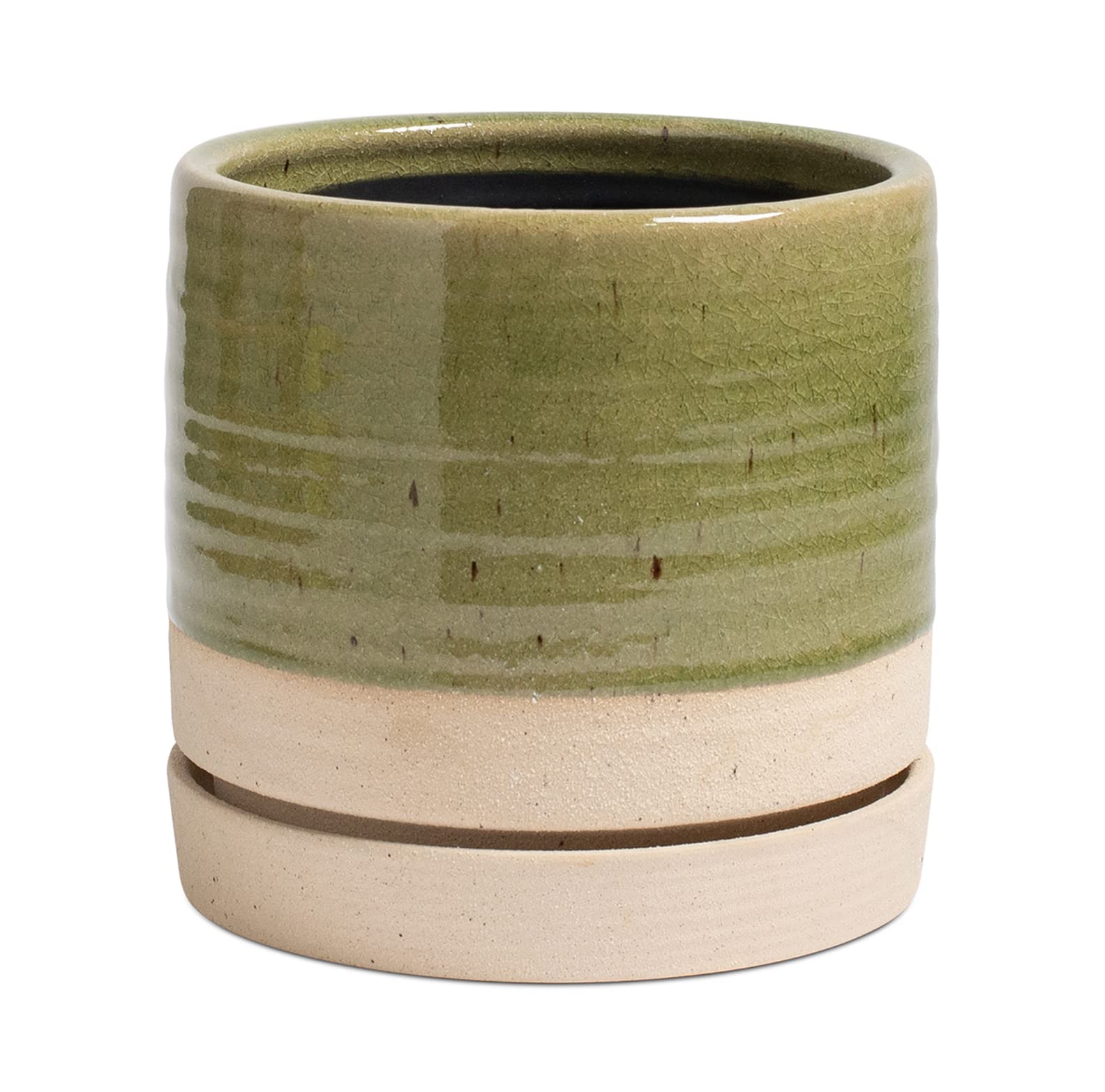 HERDUK front view of green beige ceramic planter showing stylish finish and stability