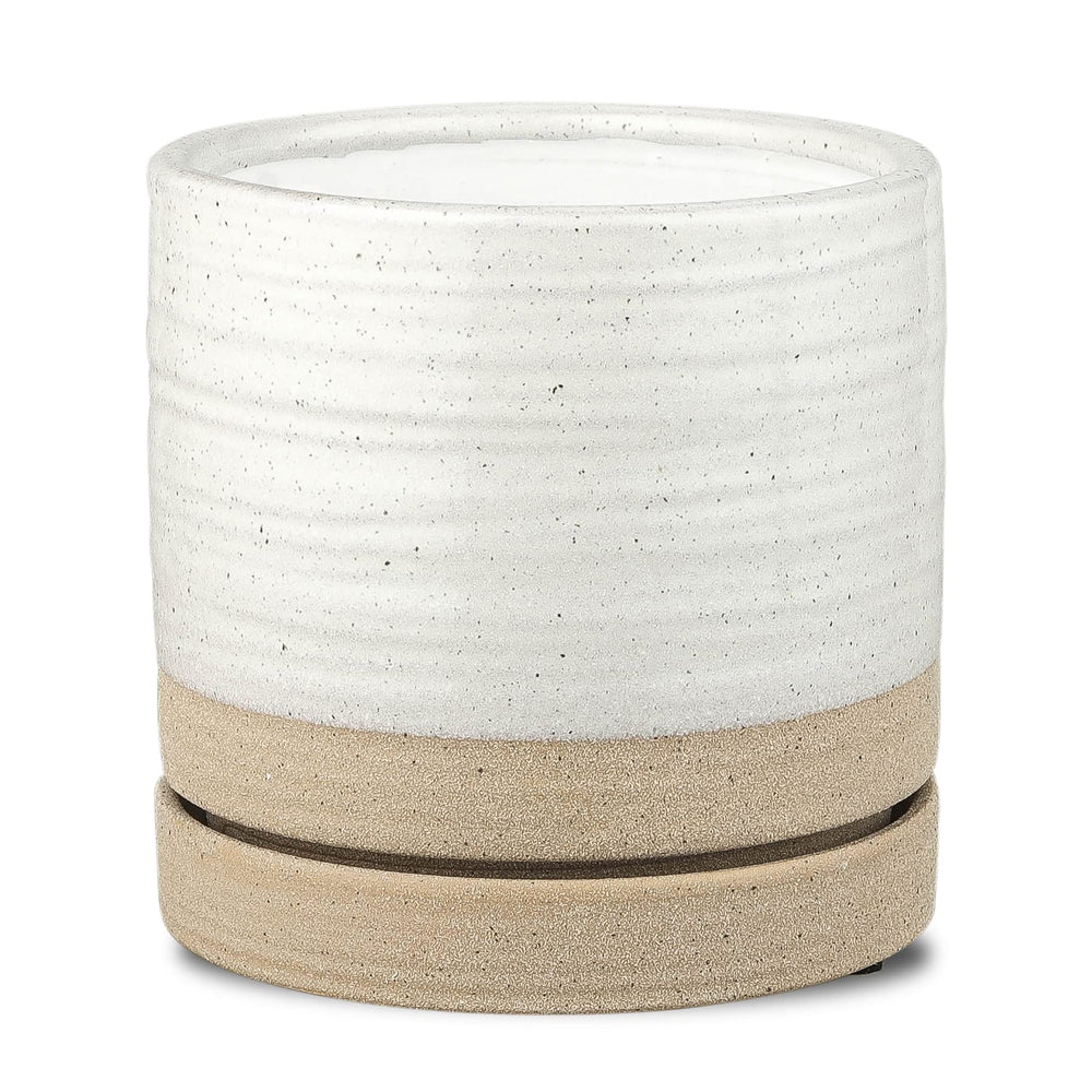 HERDUK front view of white beige planter showing modern style and balance