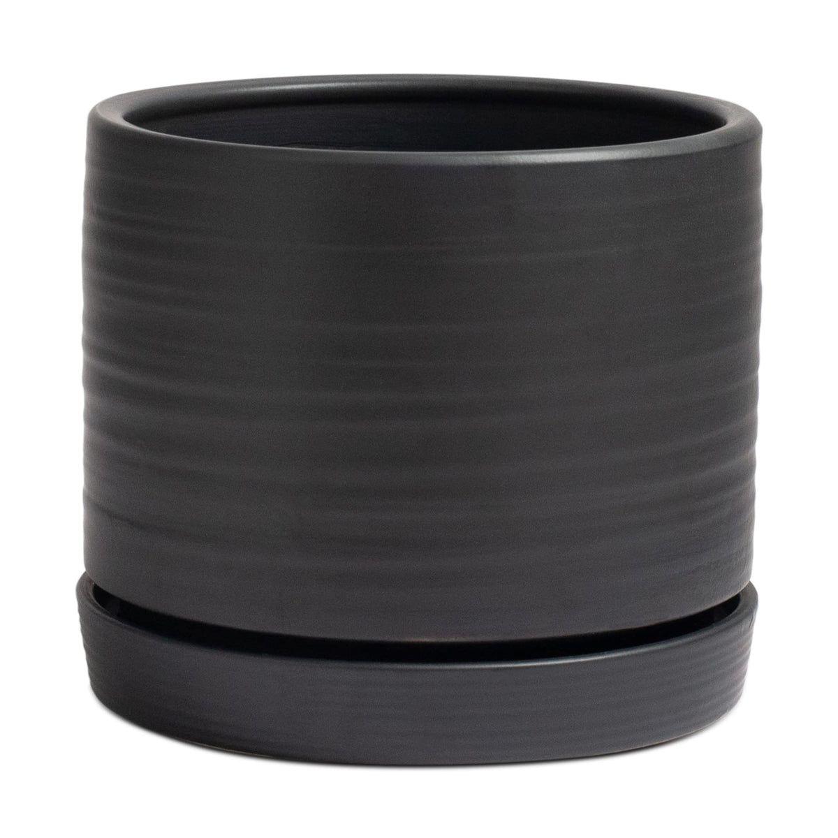 HERDUK front view of matte black ceramic planter showing cylinder shape and finish, enhances decor