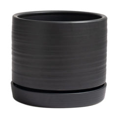 HERDUK front view of matte black ceramic planter showing cylinder shape and finish, enhances decor