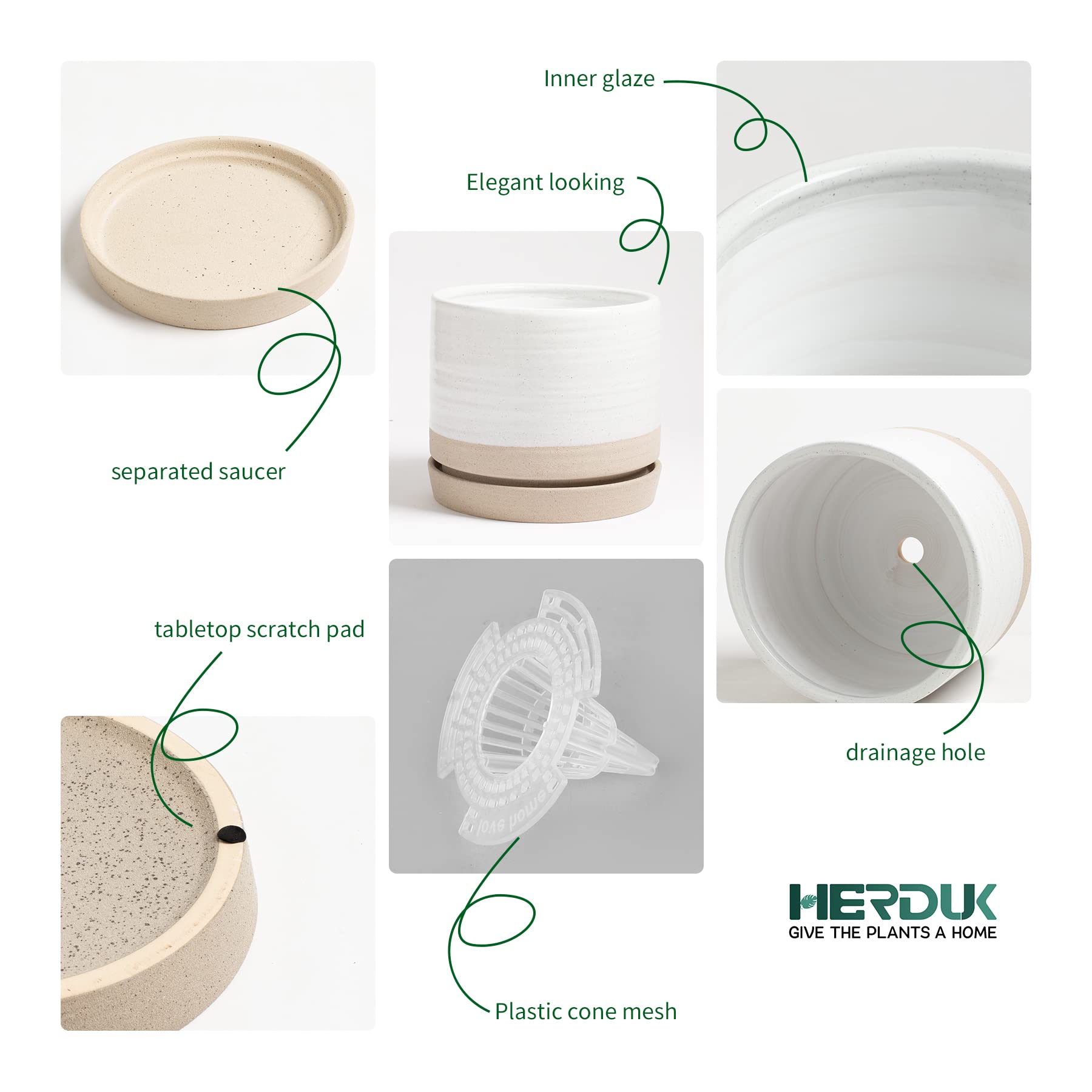 HERDUK interior view with pot hole mesh pad protecting soil and drainage