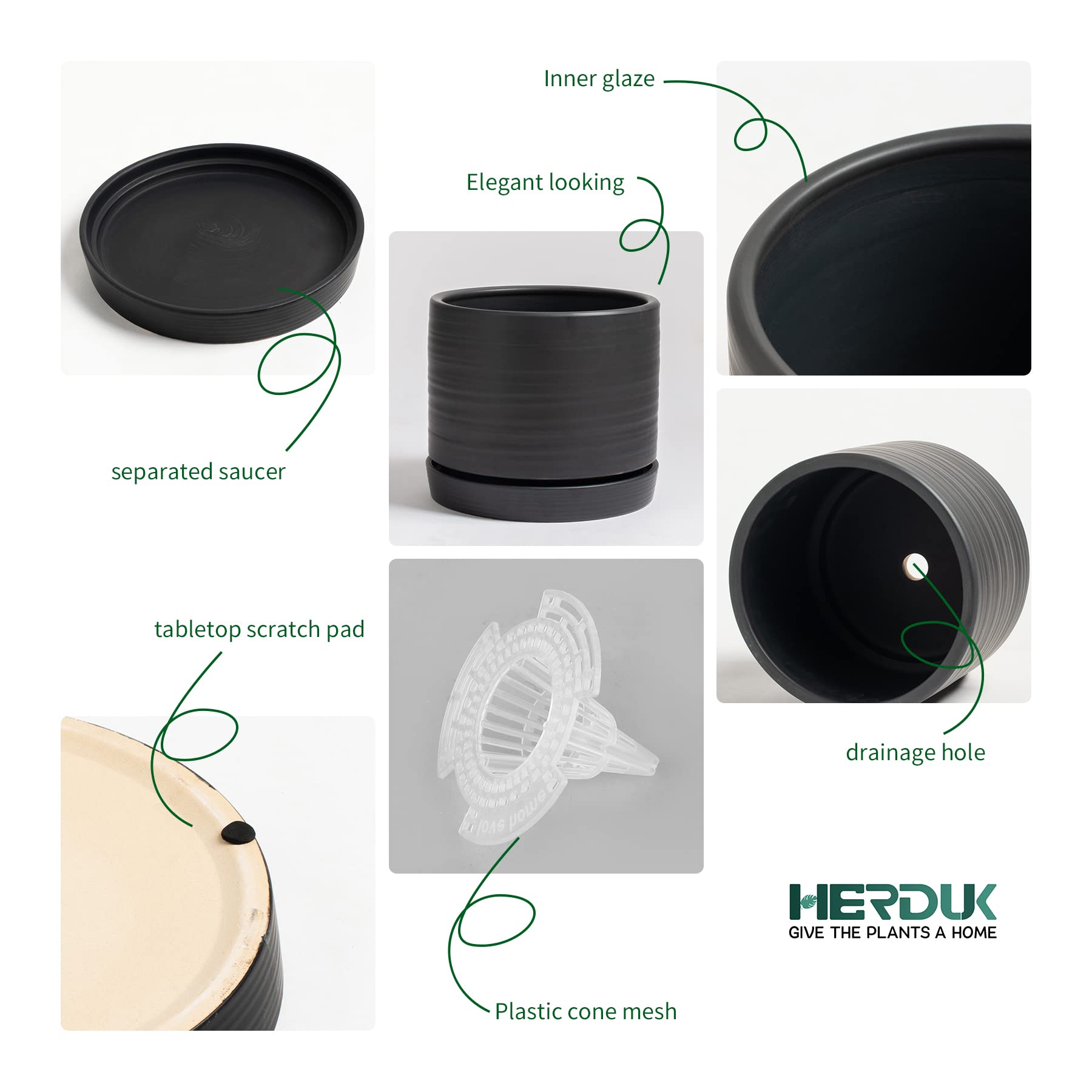 HERDUK saucer bottom and fit profile collecting runoff and keeping surfaces clean