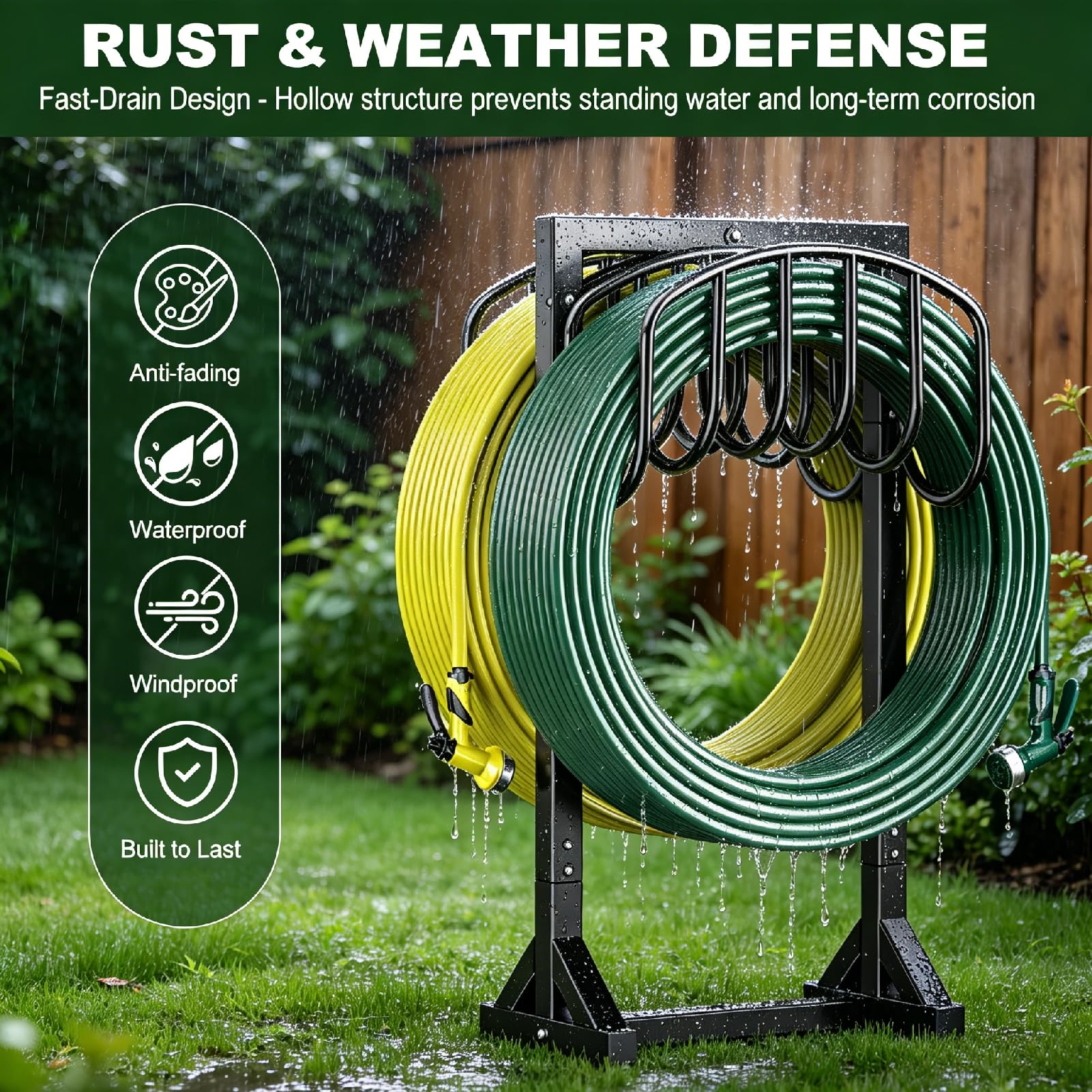 HeroicLion with two hoses on stand in garden for organized watering tasks