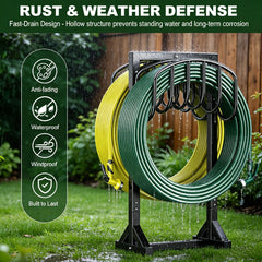 HeroicLion with two hoses on stand in garden for organized watering tasks