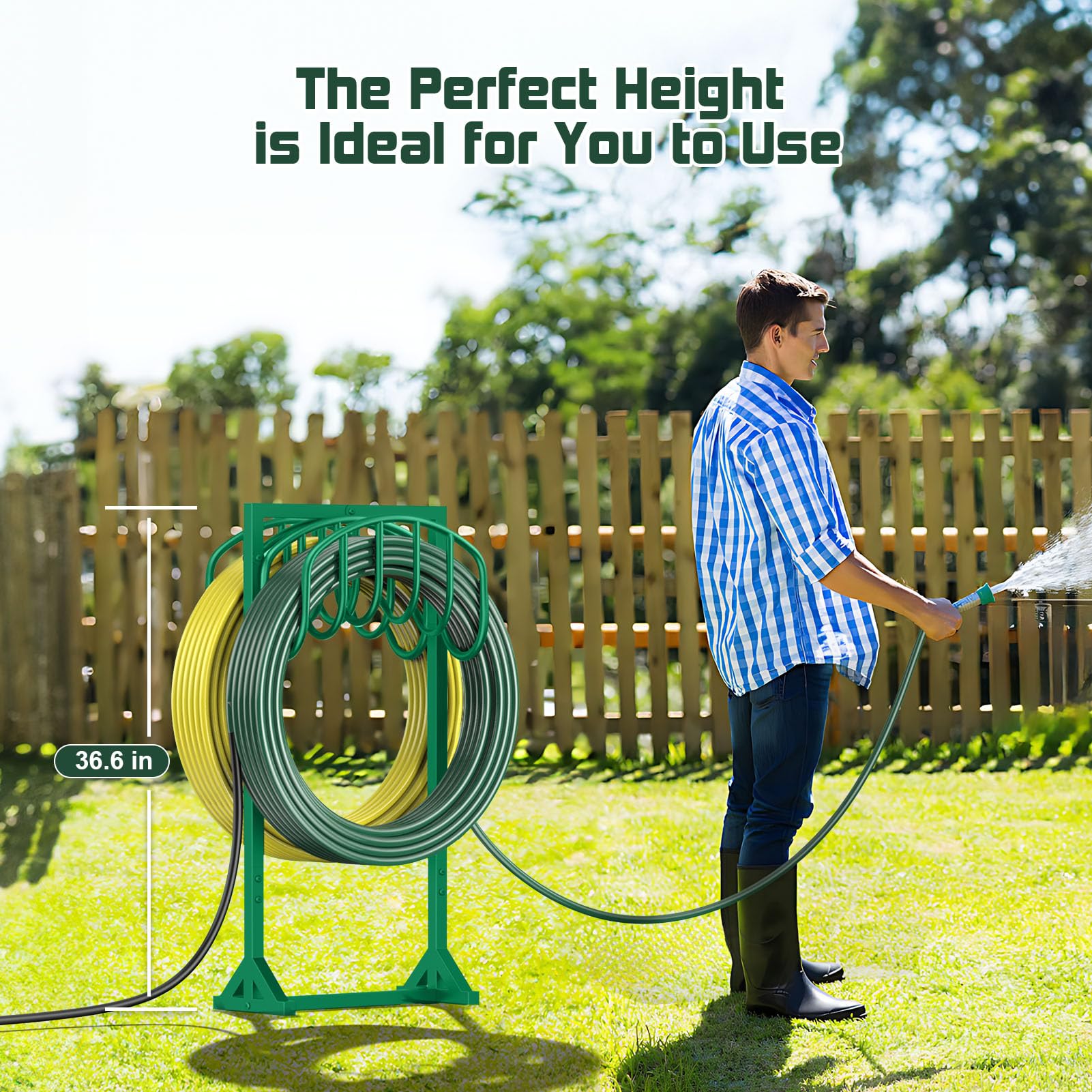 HeroicLion next to rake showing compact size and portability benefit