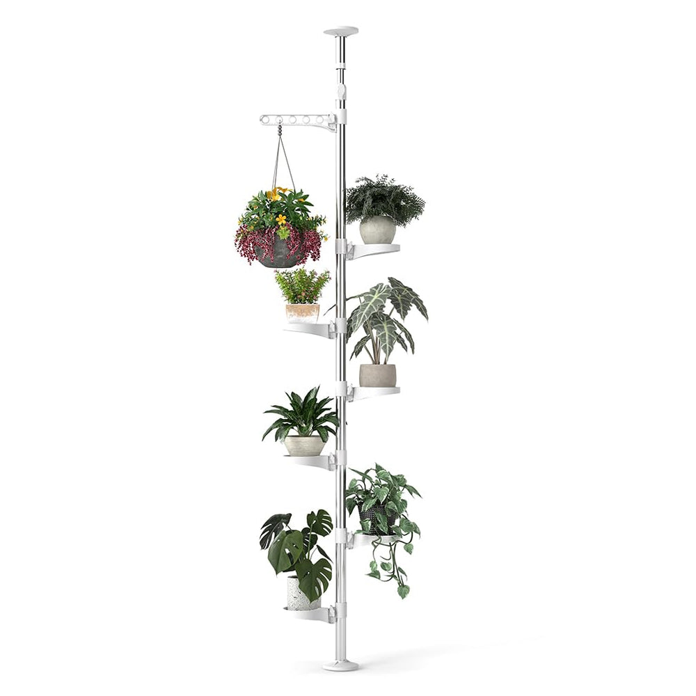 Hershii front view of the full tension pole stand showing organized plants benefit space-saving display