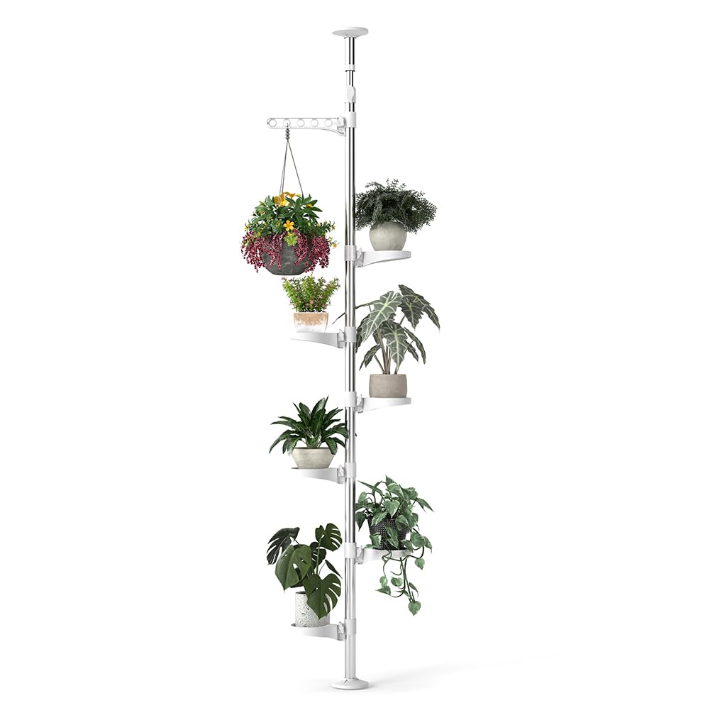 Hershii front view of the full tension pole stand showing organized plants benefit space-saving display