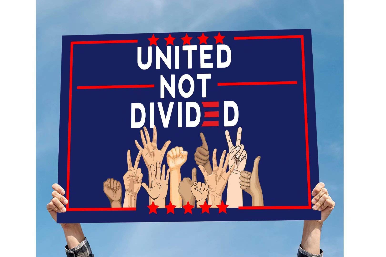 HERYNLRN sign held by hand showing 18x12 size and easy portability benefit