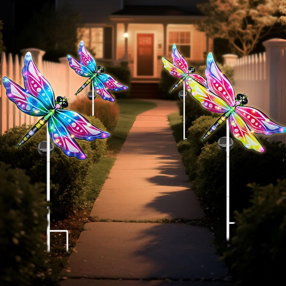 Hexagram dragonfly staked among flowers showing landscape accent and ambiance