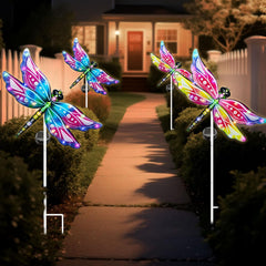 Hexagram dragonfly staked among flowers showing landscape accent and ambiance
