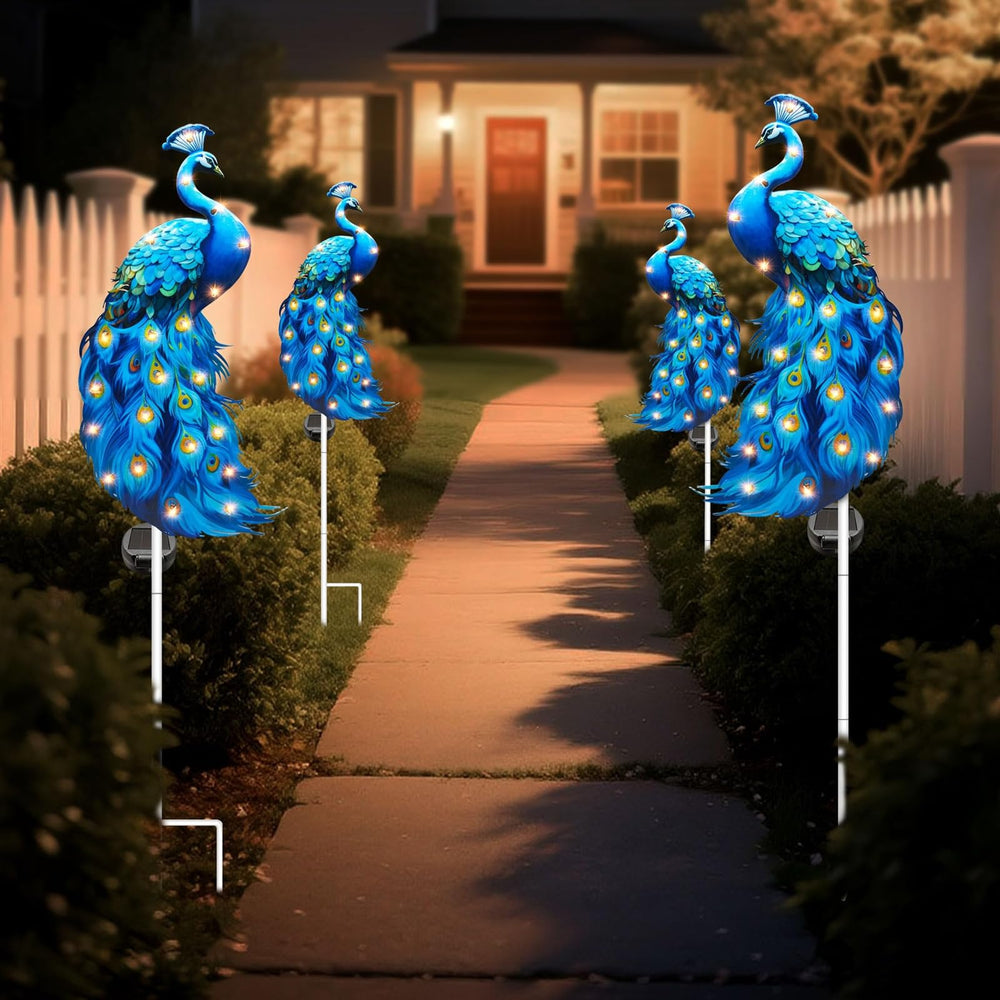 Hexagram peacock stakes installed in garden adding decorative vertical interest