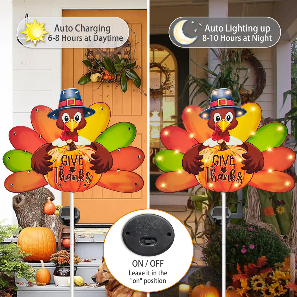 Hexagram turkey stakes lining a garden pathway adding welcoming light