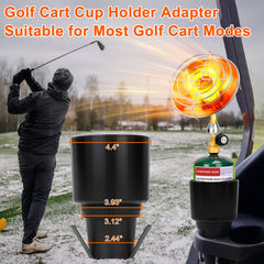 HEYDUOTON mounted on a golf cart cup holder delivering directed warmth to riders